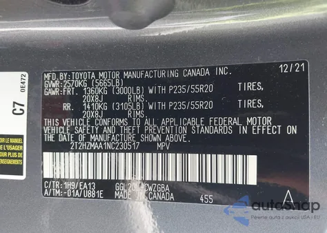 2022 Lexus Rx 350 z USA, uszkodzony, nr VIN 2T2HZMAA1NC230517